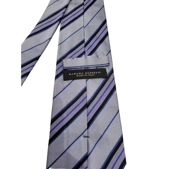 Banana Republic Mens 100% Silk Tie Classic Width Striped Blue Black Purple - Picture 2 of 4